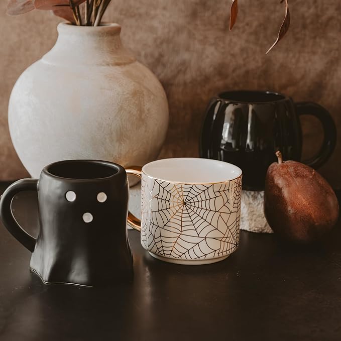 Sweet Water Decor Gold Spiderwebs Mug, 14oz Fine Bone China Coffee Cup with Gold Handle
