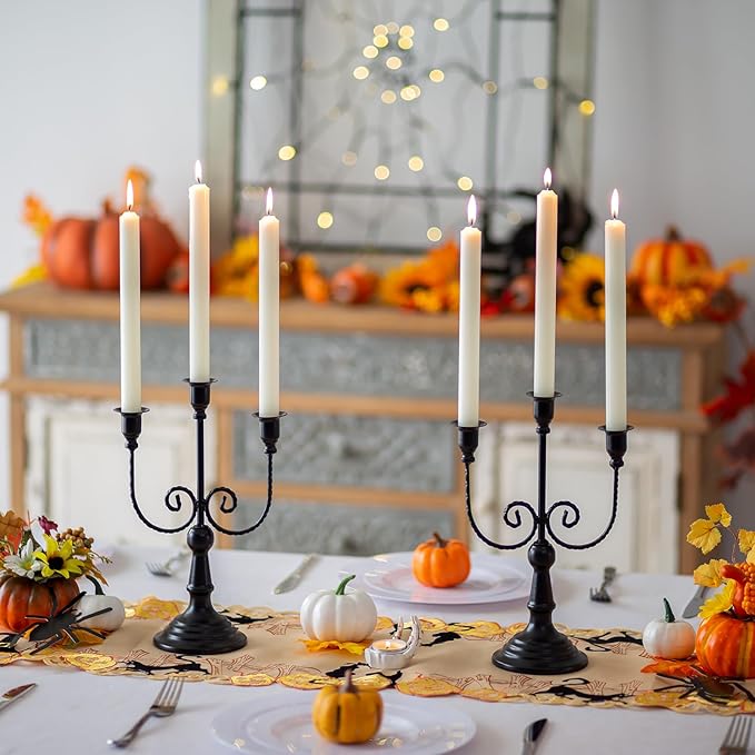 Black Metal 3-Arm Candelabra | Matte Taper Candle Holder Stand, 11.6"