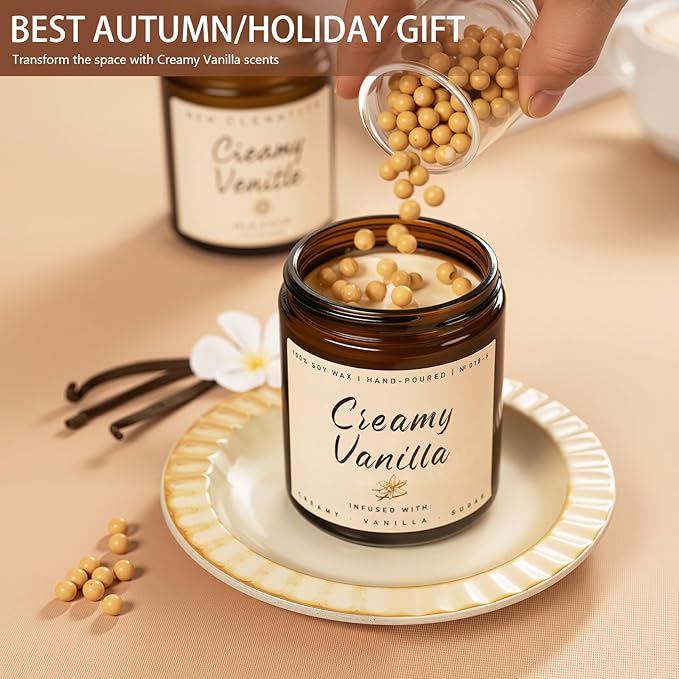 Auelife Fall Candle, Creamy Vanilla Scented Candle for Home - Fall Soy Wax Candles - Autumn Aromatheraphy Candles Gifts Set for Women & Men, Holiday, Thanksgiving Decor, 7oz