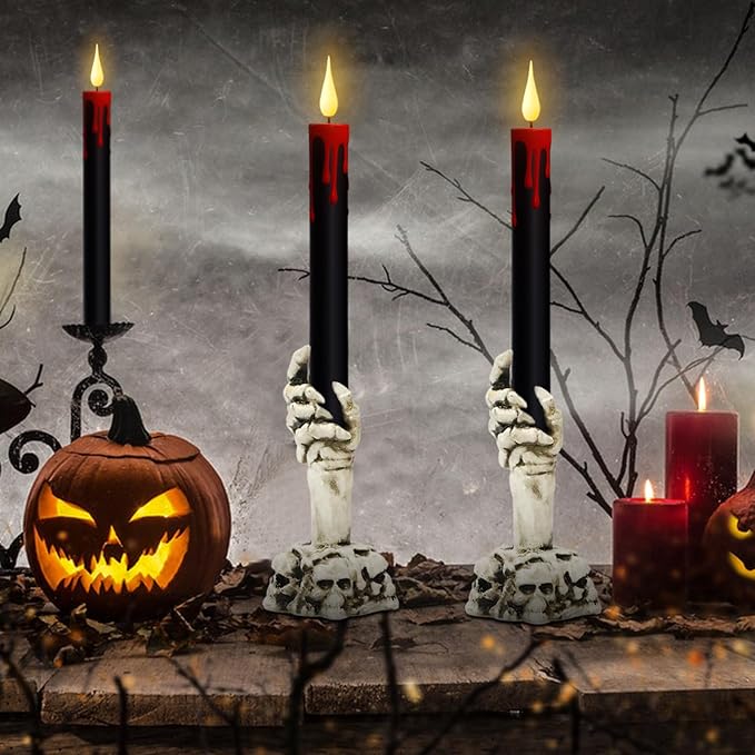 Halloween Ghost Hand Flameless Taper Candles with Remote | Set of 2