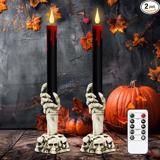 Halloween Ghost Hand Flameless Taper Candles with Remote | Set of 2