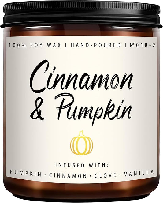 Cinnamon & Pumpkin Soy Candle | Fall Farmhouse Jar Candle, 7 oz