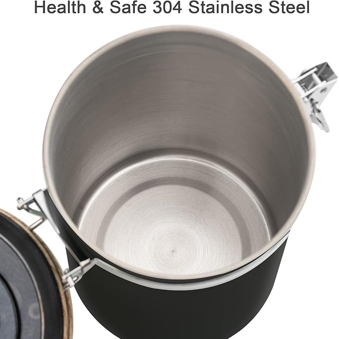 Airtight Coffee Canister | Stainless Steel Bean & Ground Storage with Scoop, 61 oz