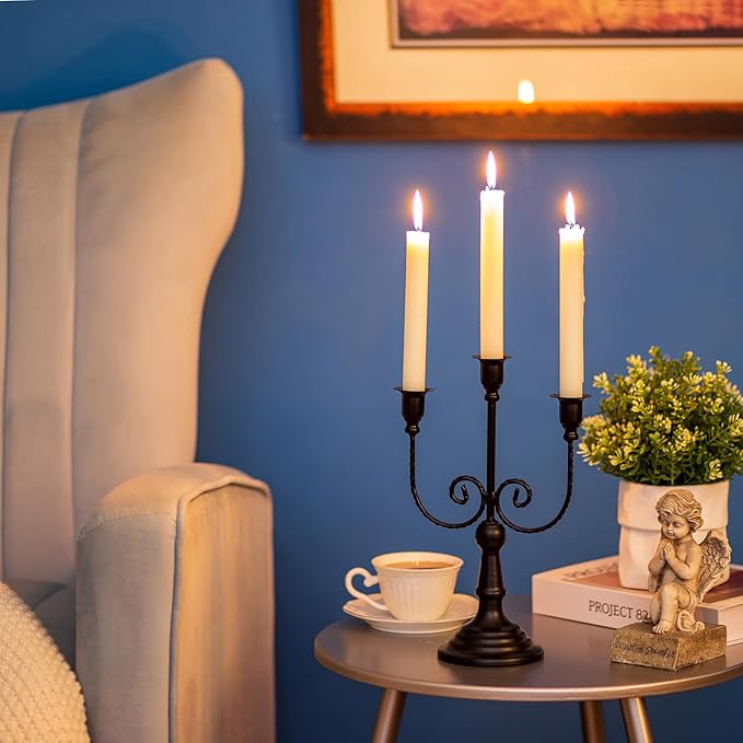 Black Metal 3-Arm Candelabra | Matte Taper Candle Holder Stand, 11.6"