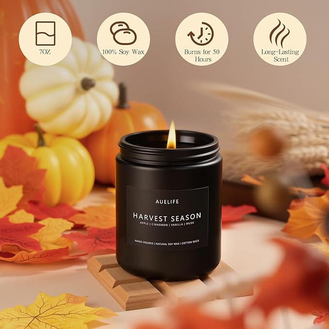Fall Candle - Harvest Season Scented Candles, Fall Soy Candle for Home Decor, 7 oz Natural Soy Wax – Long-Lasting Autumn Candles