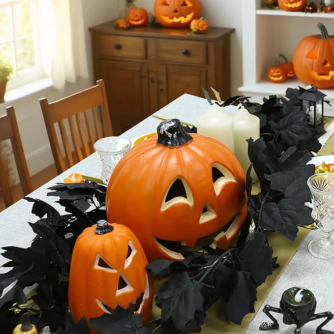Black Maple Leaf Halloween Garland, Set of 2 | 5.7 FT Artificial Hanging Vine for Mantle & Fireplace