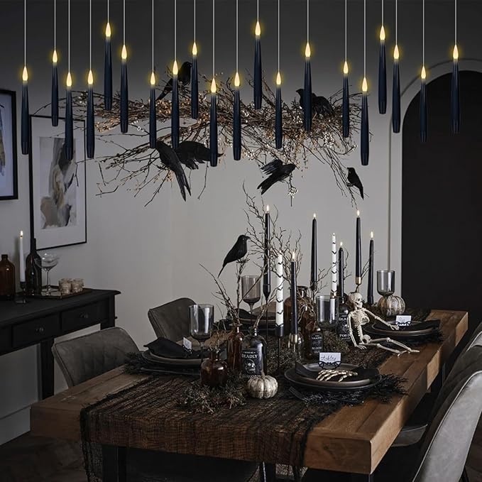Flameless Floating Candles Set of 22 | Magic Wand Remote & Timer — Halloween & Holiday Hanging Décor