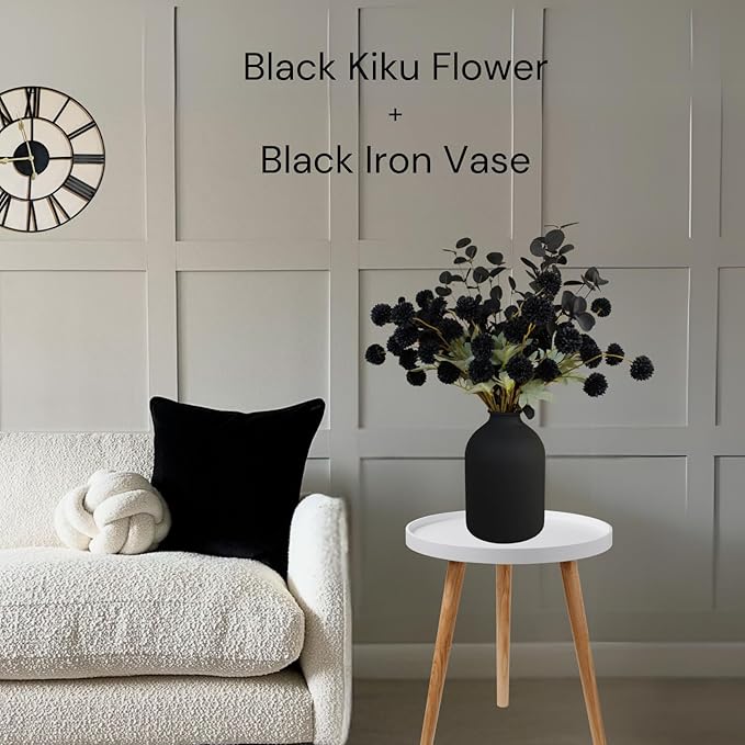 Black Artificial Mum & Eucalyptus Stems, 10 Stems | Gothic Halloween Floral Centerpiece, Faux Silk