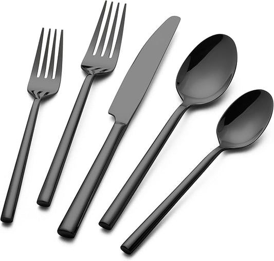 20-Piece Stainless Steel Flatware Set | Modern Black Mirror Finish, Service for 4