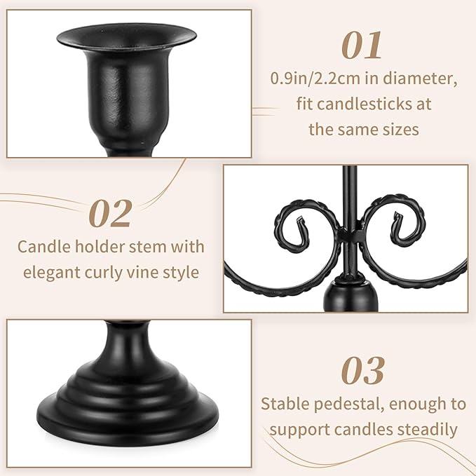 Black Metal 3-Arm Candelabra | Matte Taper Candle Holder Stand, 11.6"
