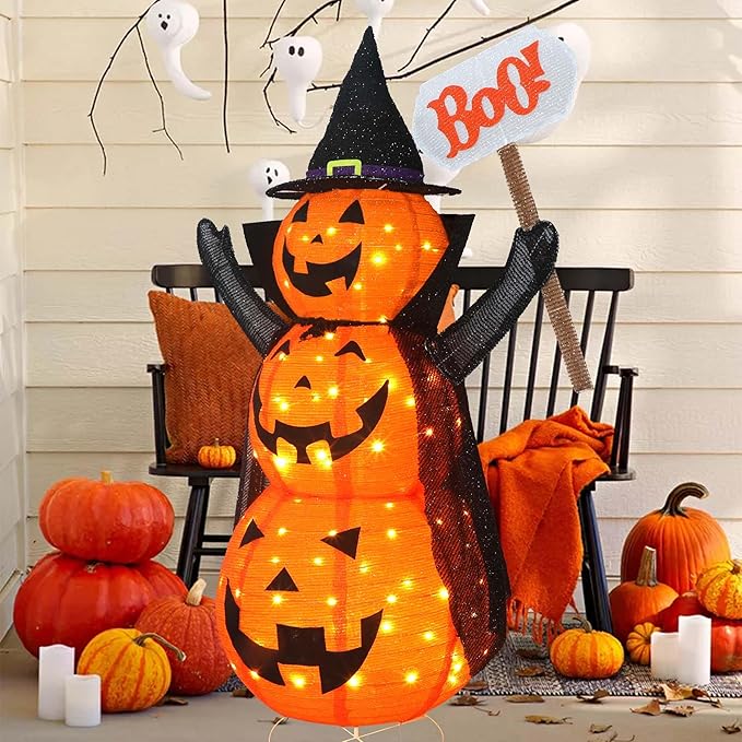 4.3 FT LED Jack-O-Lantern Pumpkin Lantern | Collapsible Halloween Yard Decoration with Stand
