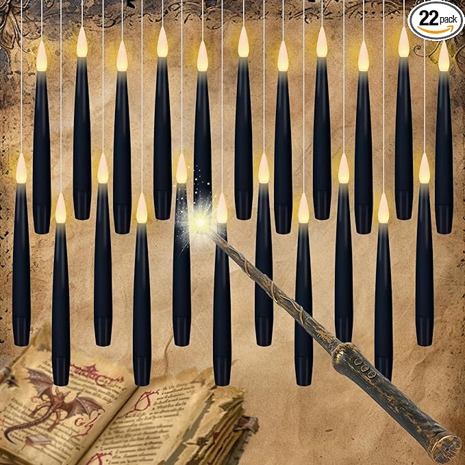 Flameless Floating Candles Set of 22 | Magic Wand Remote & Timer — Halloween & Holiday Hanging Décor