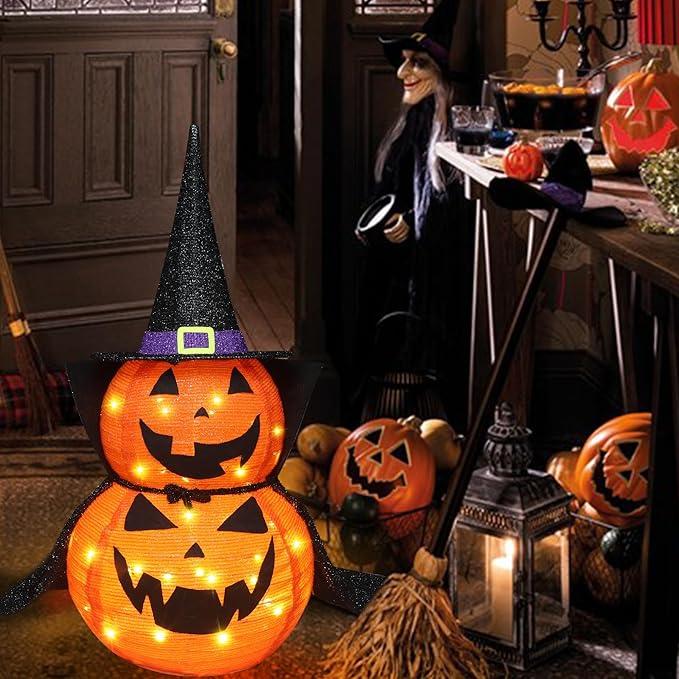 3 FT LED Jack-O-Lantern Pumpkin Lantern | Collapsible Halloween Yard Decoration with Stand