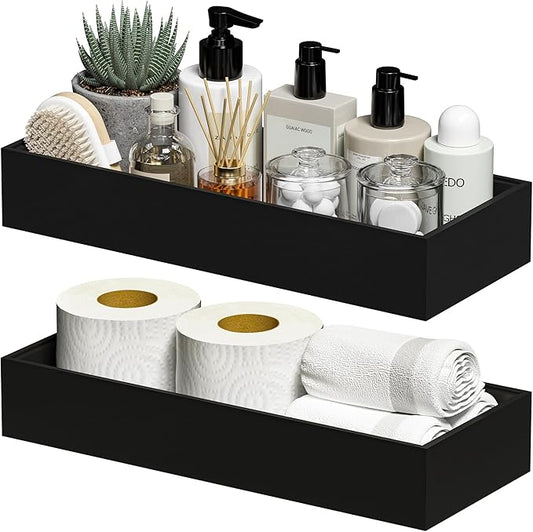 Rustic Bamboo Organizer Bins | Stackable Drawer Tray for Kitchen & Bathroom — Set of 2
