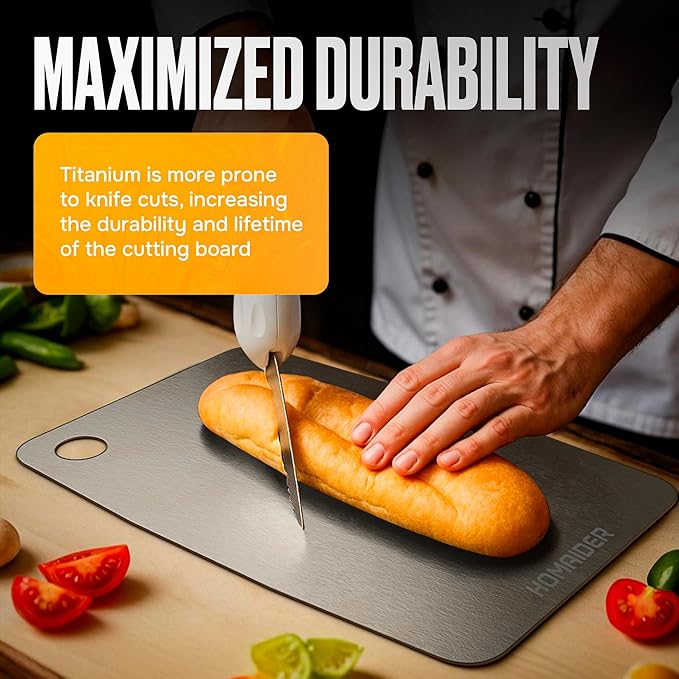 Titanium Cutting Board – Pure Titanium Chopping Board for Kitchen – Non-Toxic, Microplastic-Free, Double-Sided, Dishwasher Safe, Durable Metal Cutting Board