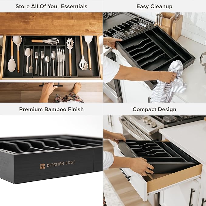 Expandable Bamboo Drawer Organizer | 11-Compartment Flatware & Utensil Tray — 18" to 33" Wide