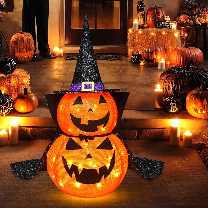 3 FT LED Jack-O-Lantern Pumpkin Lantern | Collapsible Halloween Yard Decoration with Stand