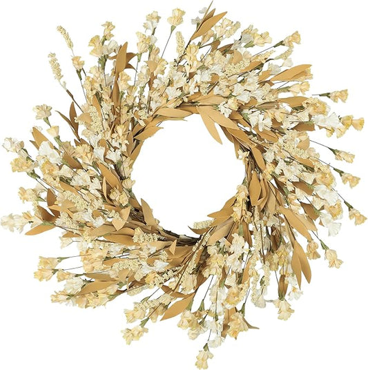 Fall Wreaths for Front Door, 24 in Fall Decor Floral Wreath, Door Wreaths for Front Door Outside All Season for Thanksgiving Home Indoor Outdoor Wall Decor (Wheat)