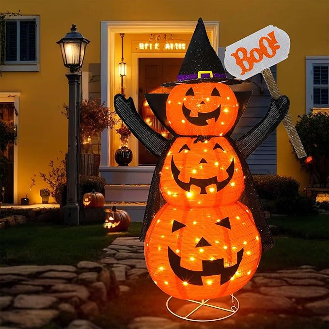 4.3 FT LED Jack-O-Lantern Pumpkin Lantern | Collapsible Halloween Yard Decoration with Stand