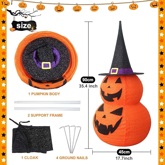 3 FT LED Jack-O-Lantern Pumpkin Lantern | Collapsible Halloween Yard Decoration with Stand