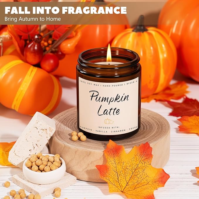 Auelife Fall Candles, Pumpkin Latte Scented Candle – Fall Soy Candle for Home | Autumn Aromatherapy Candles| Pumpkin Scented for Autumn