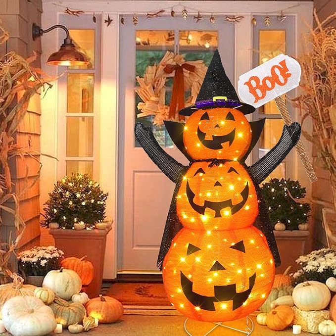 4.3 FT LED Jack-O-Lantern Pumpkin Lantern | Collapsible Halloween Yard Decoration with Stand