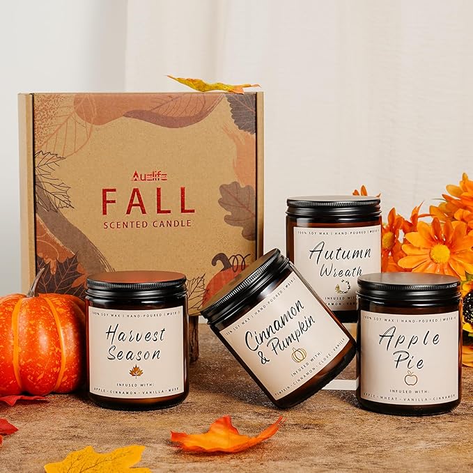 Fall Candles, Apple Pie Scented Candle for Home- Fall Scented Candles Gift Set Long-Lasting Fragrance，7 oz