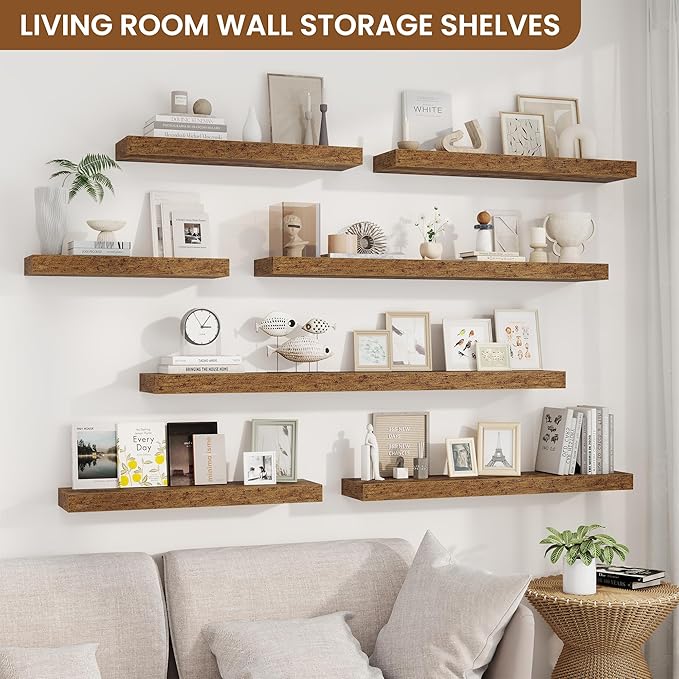 fuqing Floating Shelves for Wall, Bathroom Shelf Wall Mounted for Storage, Shelves with Invisible Bracket for Bedroom, Kitchen, Living Room, Farmhouse Small Book Shelf, 36 Inch Set of 2, Rustic Brown