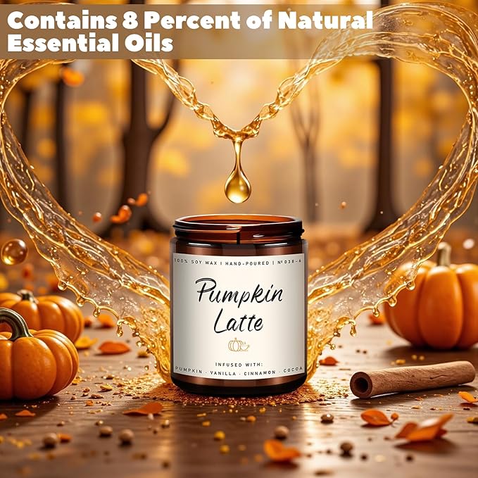 Auelife Fall Candles, Pumpkin Latte Scented Candle – Fall Soy Candle for Home | Autumn Aromatherapy Candles| Pumpkin Scented for Autumn