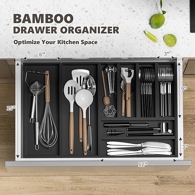 Rustic Bamboo Organizer Bins | Stackable Drawer Tray for Kitchen & Bathroom — Set of 2