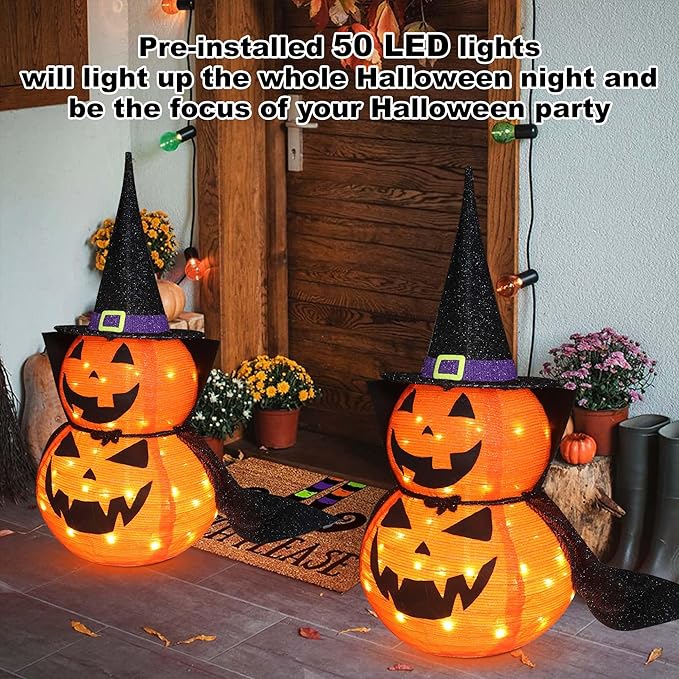3 FT LED Jack-O-Lantern Pumpkin Lantern | Collapsible Halloween Yard Decoration with Stand