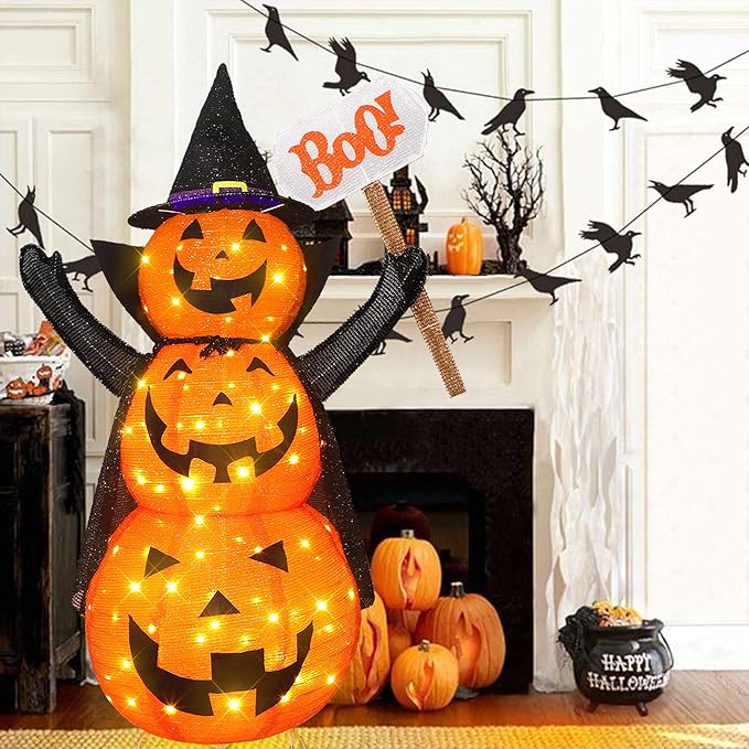 4.3 FT LED Jack-O-Lantern Pumpkin Lantern | Collapsible Halloween Yard Decoration with Stand