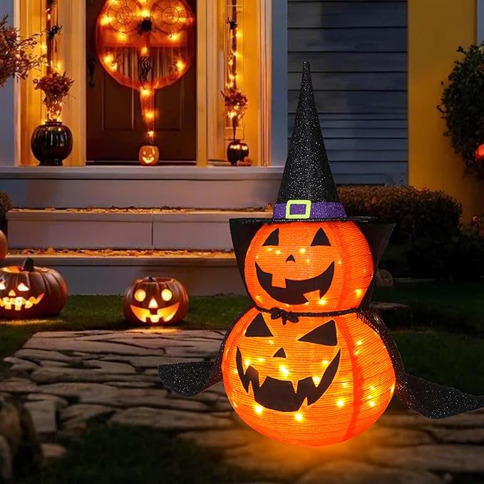 3 FT LED Jack-O-Lantern Pumpkin Lantern | Collapsible Halloween Yard Decoration with Stand