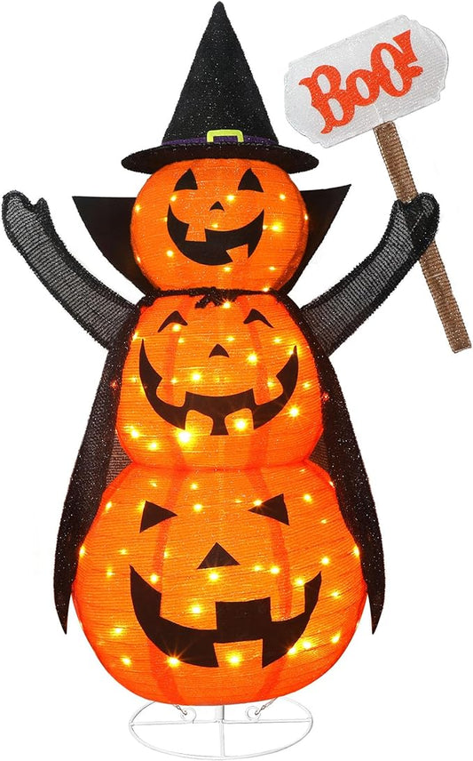 4.3 FT LED Jack-O-Lantern Pumpkin Lantern | Collapsible Halloween Yard Decoration with Stand