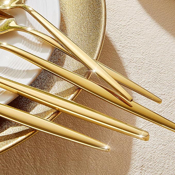 KINGSTONE Silverware Set, 20-Piece Flatware Set Cutlery Set Premium 18/10 Stainless Steel, Tableware Include Forks Knives Spoons for Home Kitchen Restaurant Wedding, Dishwasher Safe, Gold