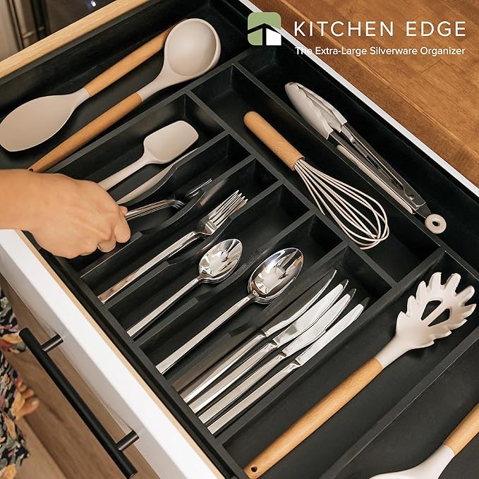 Expandable Bamboo Drawer Organizer | 11-Compartment Flatware & Utensil Tray — 18" to 33" Wide