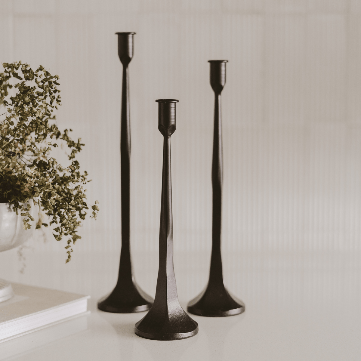 Black Cast Iron Taper Candle Holders – Set of 3