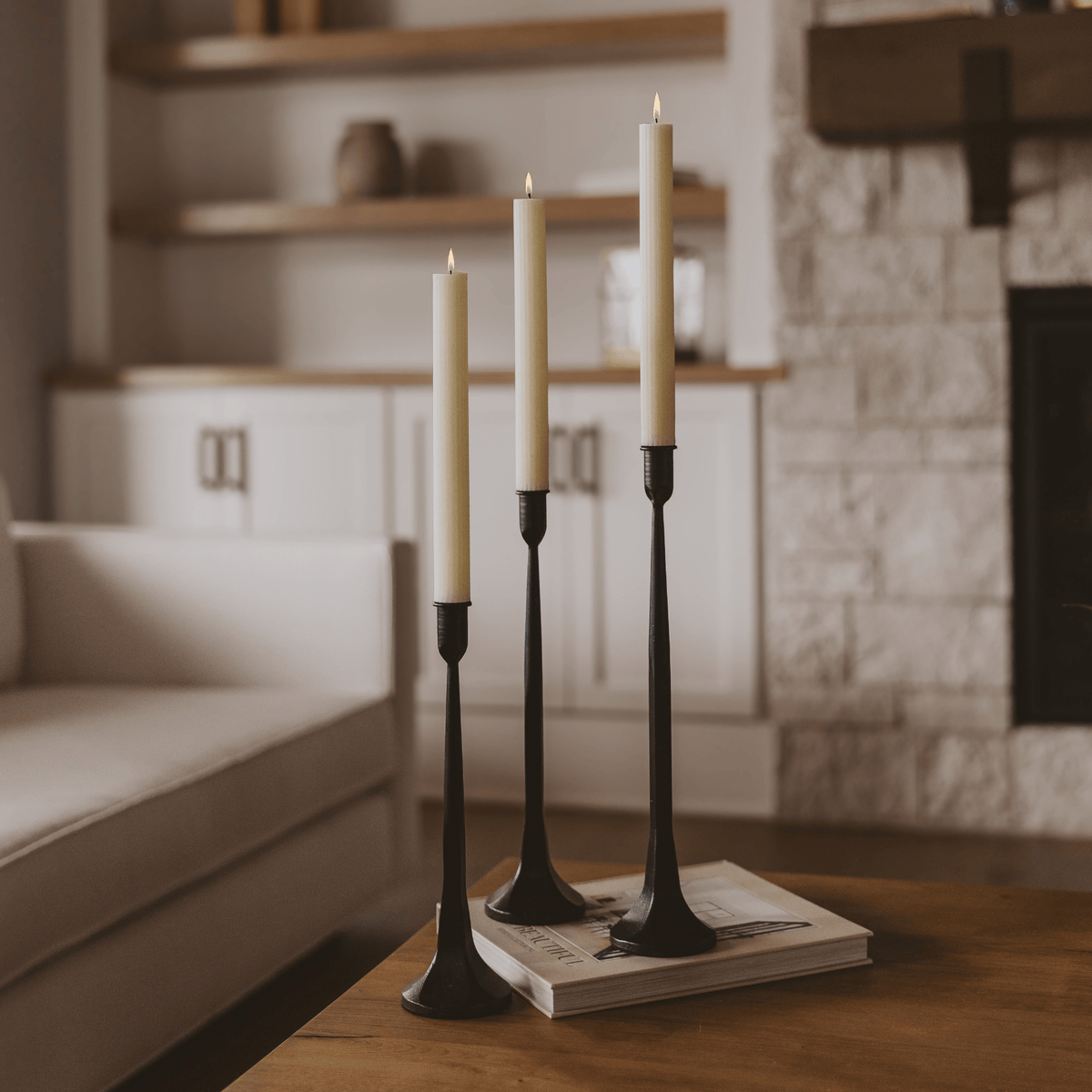 Black Cast Iron Taper Candle Holders – Set of 3