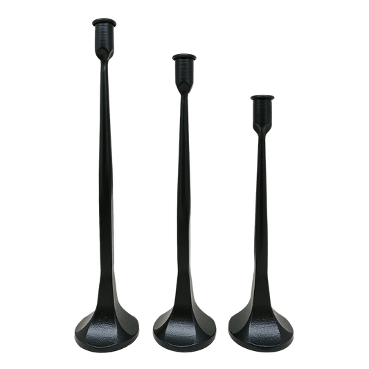 Black Cast Iron Taper Candle Holders – Set of 3