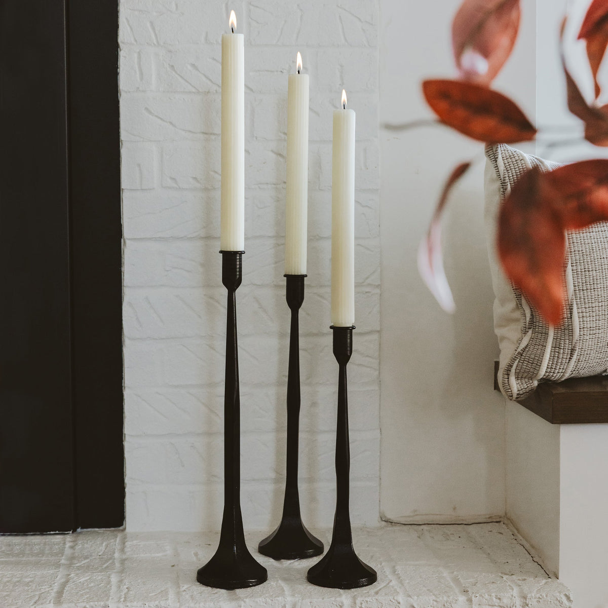 Black Cast Iron Taper Candle Holders – Set of 3