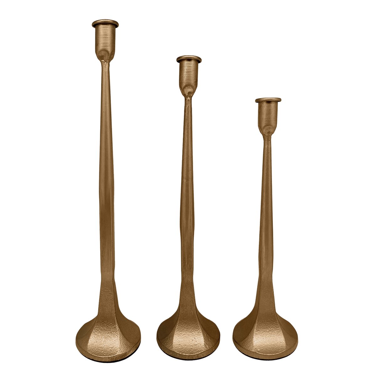 Gold Taper Candle Holders – Set of 3 Cast Iron in Warm Gold Finish