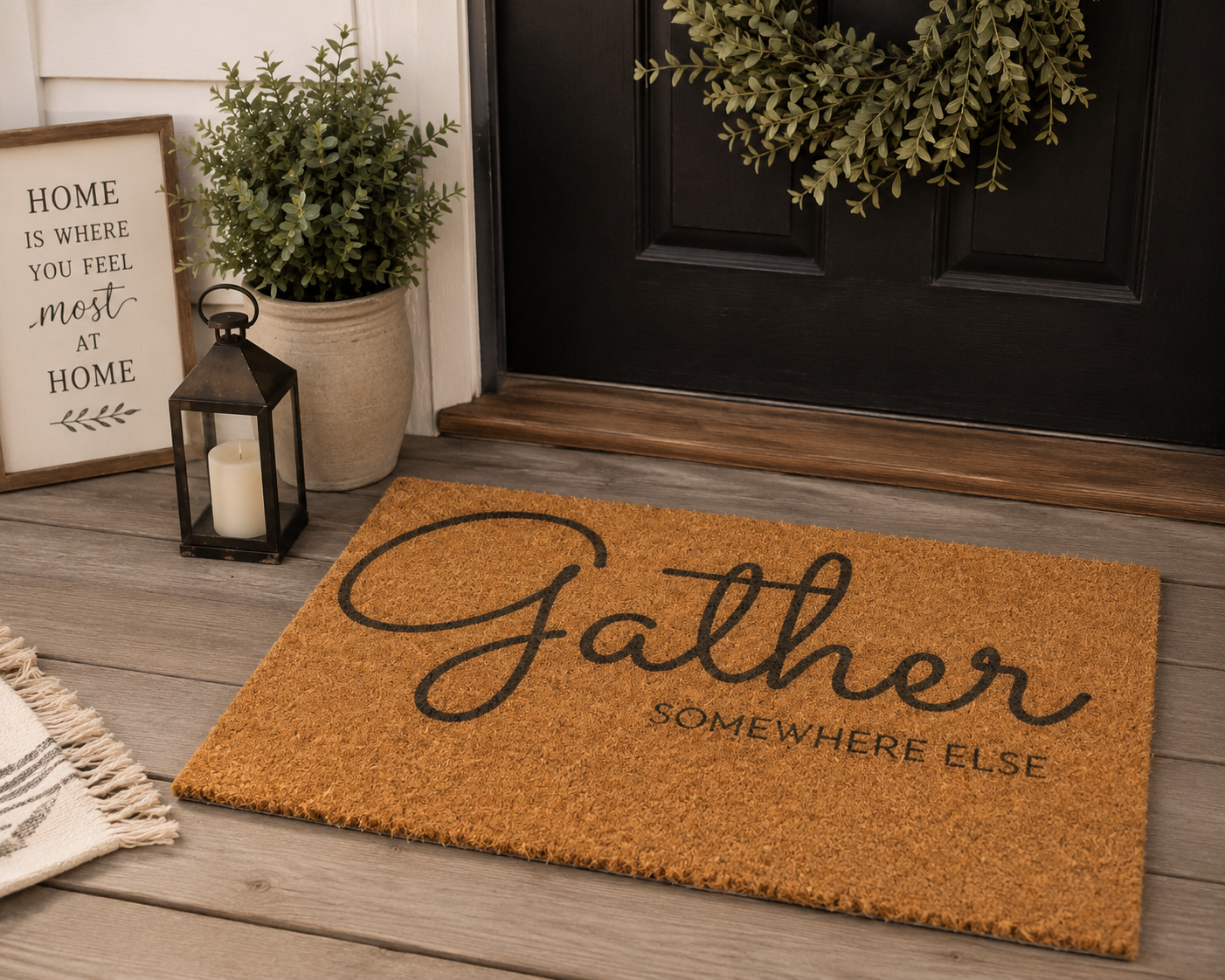 Gather Somewhere Else – Cozy Farmhouse Welcome Mat