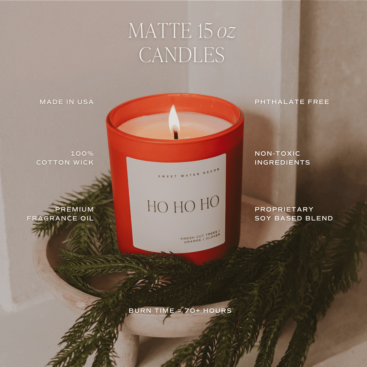 Ho Ho Ho Soy Candle – 15 oz Red Matte Jar