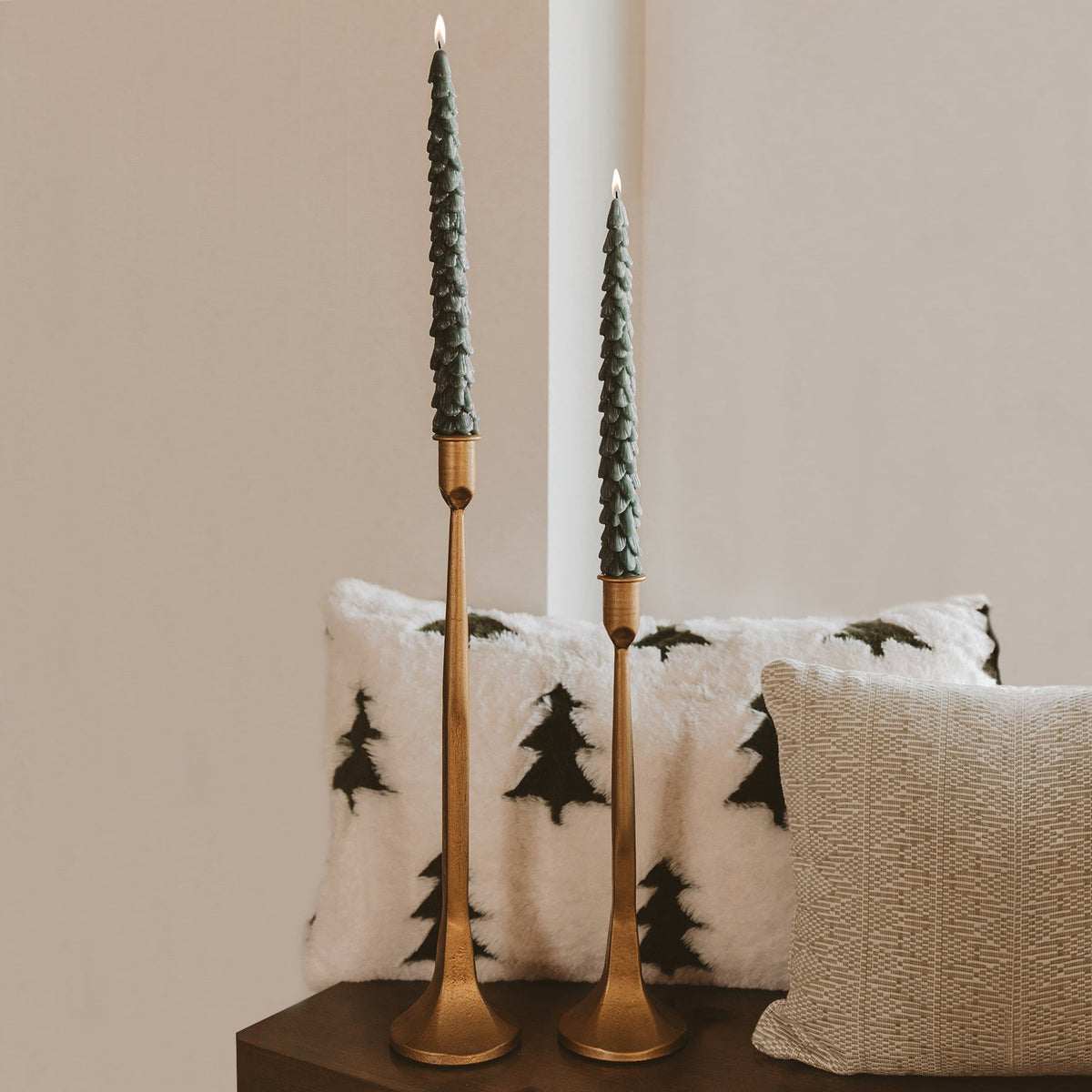 Gold Taper Candle Holders – Set of 3 Cast Iron in Warm Gold Finish