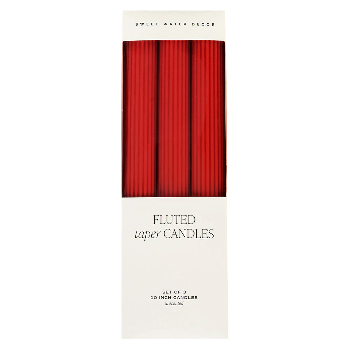 Red Fluted Taper Candles - Set of 3