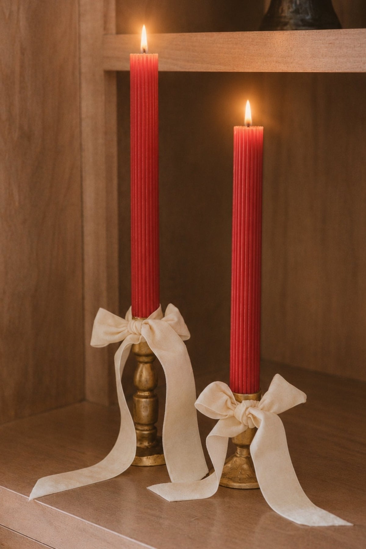 Red Fluted Taper Candles - Set of 3