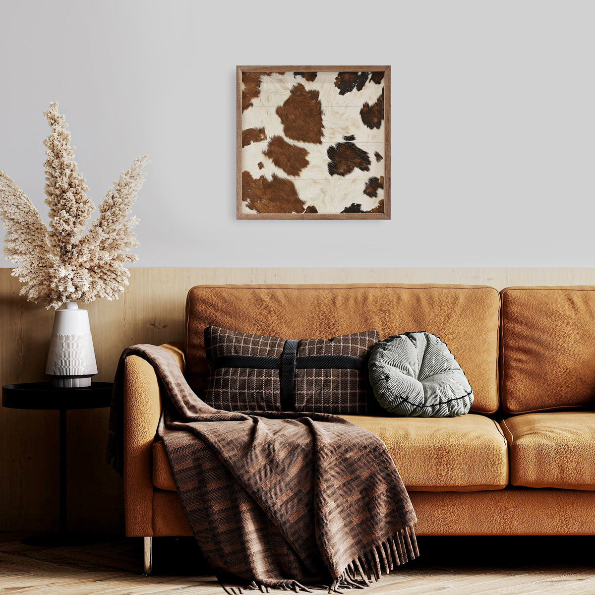 Normande Cowhide Walnut Wood Wall Art