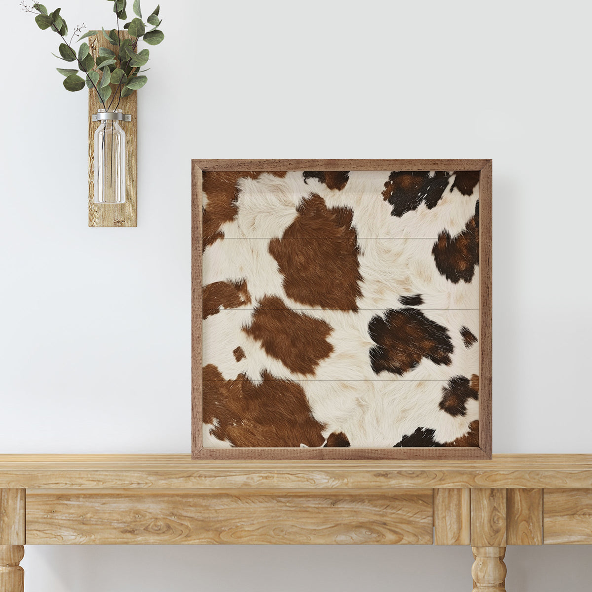 Normande Cowhide Walnut Wood Wall Art