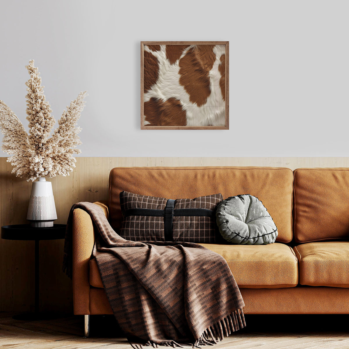 Rustic Ayrshire Cowhide Print - Walnut Wood Frame